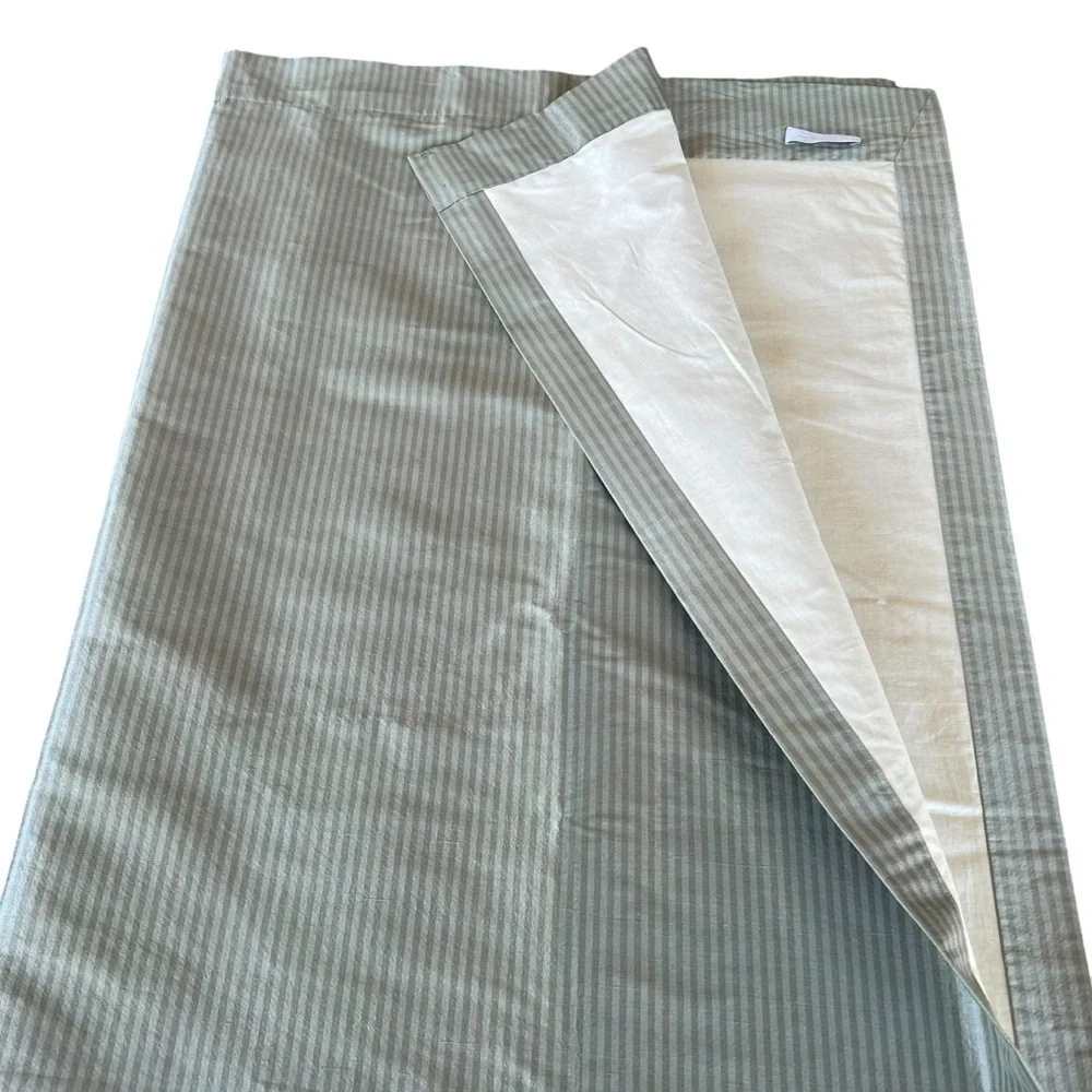 Restoration Hardware 2-Piece Thai Silk Drapes Sage Green Tonal Stripe 50x84 FLAW